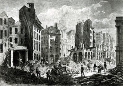 Construction of the Boulevard de Sebastopol, in the Second Empire. View of the demolition of the Rue de la Barillerie in 1859, pub. by Henry Duff Linton by Felix Thorigny